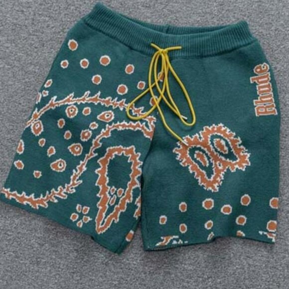 Rhude Brown Jacquard Logo Knit Shorts Green - Picture 1 of 12